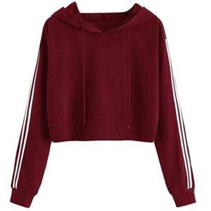 Maroon Striped Cropped Sweater